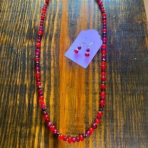 Red necklace/earring set. Handmade Natural stone combination Beautiful N…